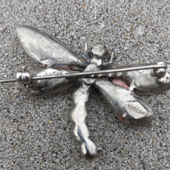 Gerard Yosca Brooch Figural Vintage Enamel Dragonfly in Silver, Orange + White - Picture 12 of 14